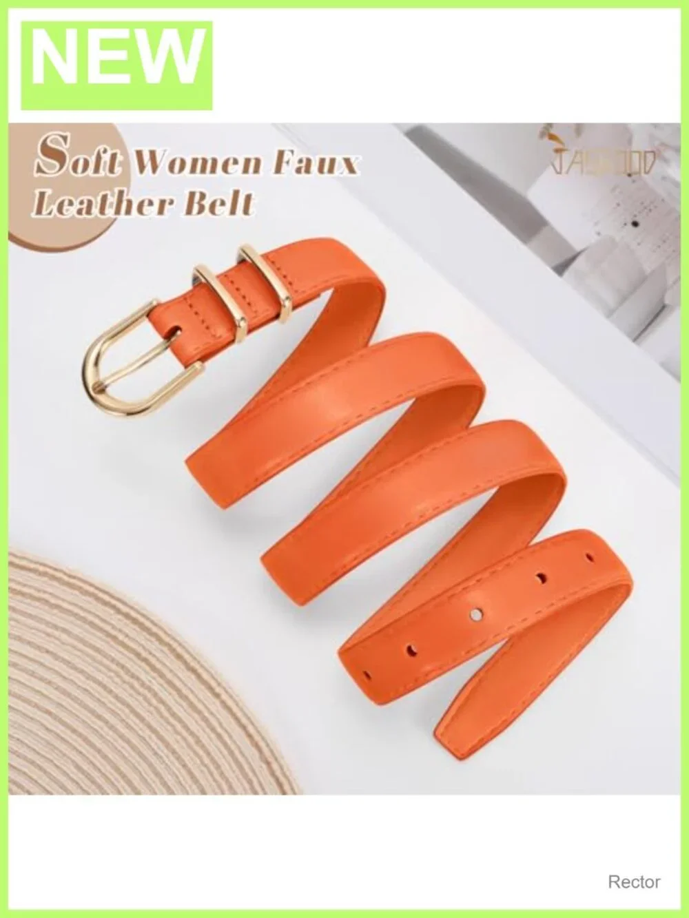 Women's Faux Leather Skinny Belt with Gold Single Prong Buckle